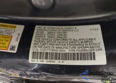 2024 Honda Accord Ex from USA, damaged, VIN 1HGCY1F36RA018654